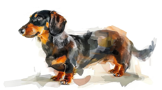 Retrato de Dachshund em aquarela caprichoso com toque suave e transparente