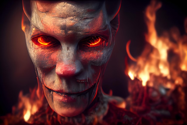 Retrato de demônio infernal com chamas na arte gerada pela rede neural de fundo