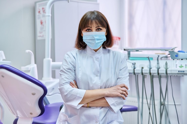 Retrato de dentista confiante no escritório olhando para a câmera