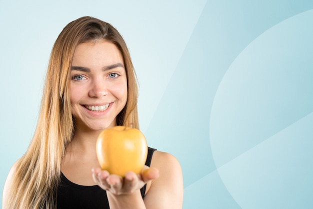 Retrato, de, desportivo, estilos, mulher, enquanto, sorrindo, isolado