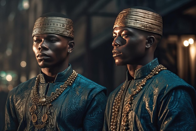 Retrato de dois homens africanos vestidos com roupas da moda