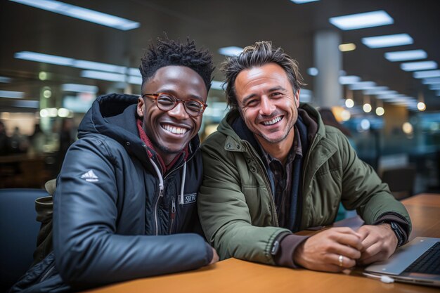 Retrato de dois homens sorrindo olhando para a câmera