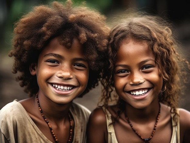 Foto retrato de duas crianças felizes