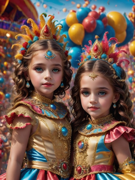 Retrato de Duas Meninas Celebrando o Carnaval