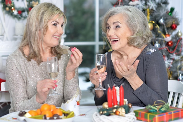 Retrato de duas mulheres idosas em restaurante