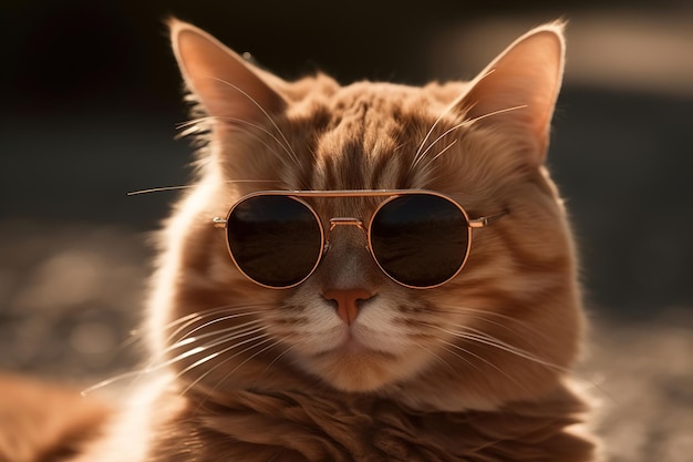 Retrato de elegante gato ruivo em óculos de sol em dia ensolarado ao ar livre Animal Generative AI