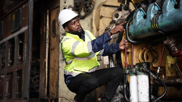 Retrato de engenheiro de manutenção ou aprendiz na oficina de instalações de engenharia ferroviária