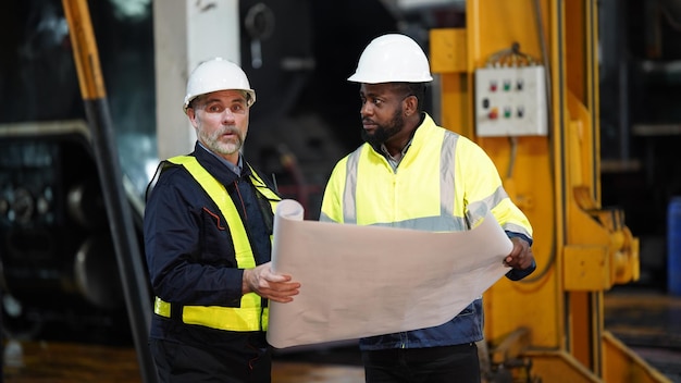 Retrato de engenheiro e aprendiz na oficina de instalações de engenharia ferroviária