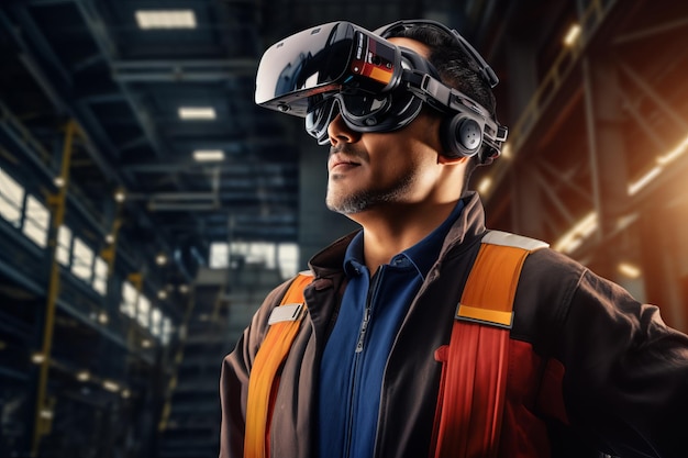 Retrato de engenheiro em óculos de realidade virtual Bela imagem de ilustração Generative AI