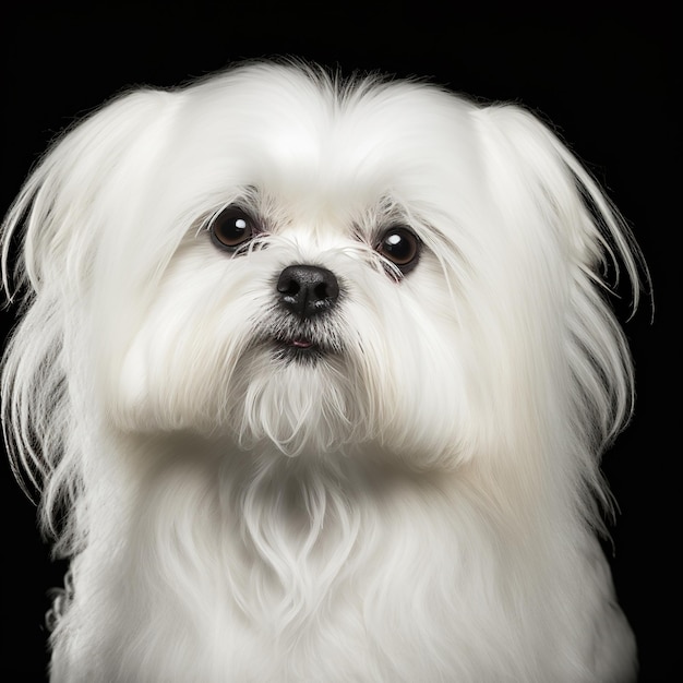 Retrato de estúdio arrebatador de cachorro maltês em fundo isolado