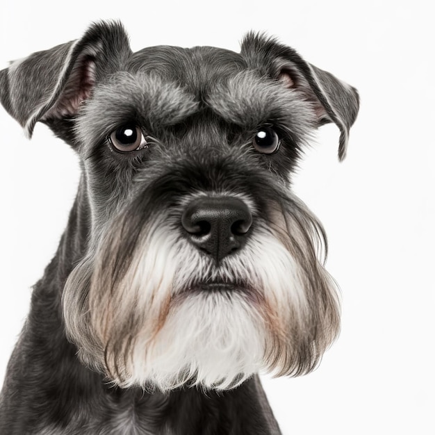 Retrato de estúdio arrebatador de cachorro schnauzer miniatura em fundo isolado