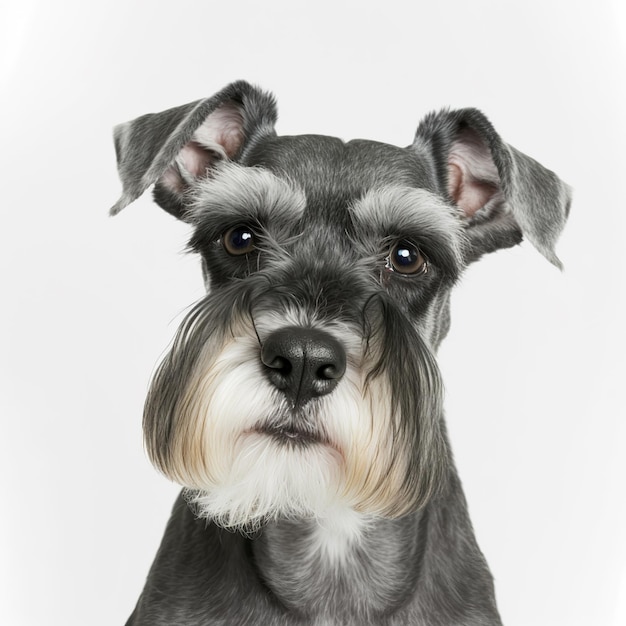 Retrato de estúdio arrebatador de cachorro schnauzer miniatura em fundo isolado