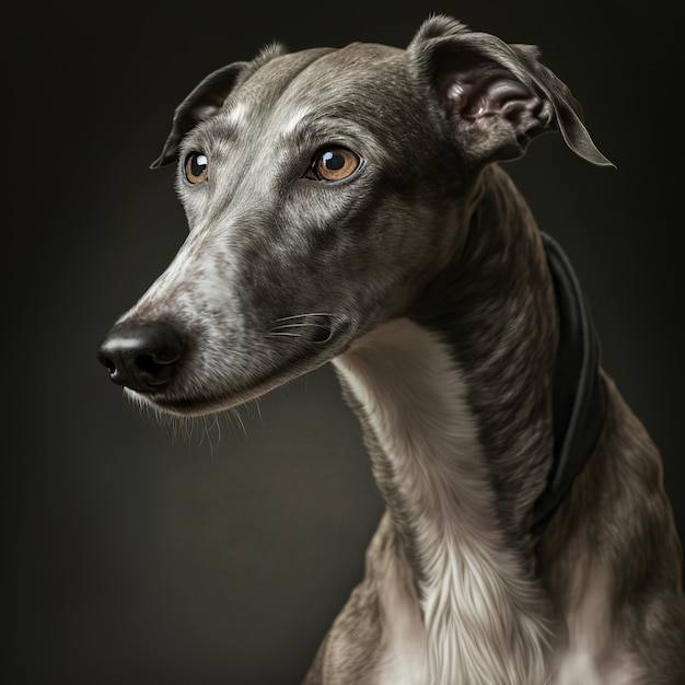 Retrato de estúdio arrebatador de cão galgo em fundo isolado