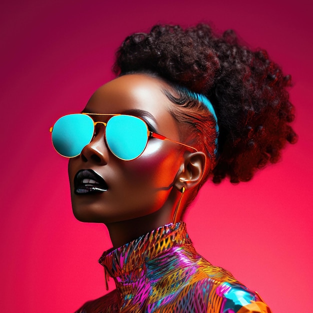 Retrato de estúdio de alta moda de uma jovem afro-americana com óculos de sol