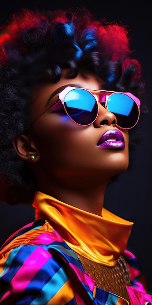 Retrato de estúdio de alta moda de uma jovem afro-americana com óculos de sol