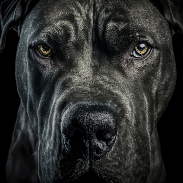 Retrato de estúdio de cachorro cane corso italiano em um close realista arrebatador