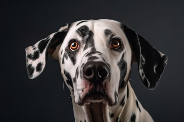 Retrato de estúdio de cachorro dálmata surpreso com olhos expressivos Generative AI