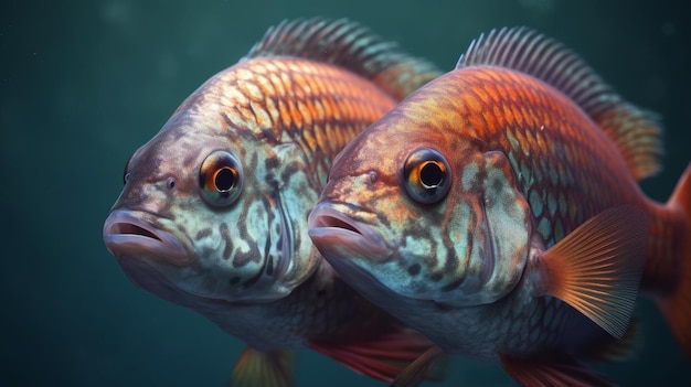 Foto retrato de estúdio de dois peixes felizes se beijando generative ai