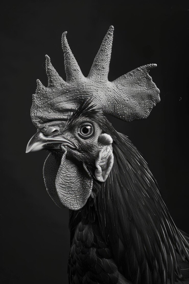 Foto retrato de estúdio de galo preto e branco