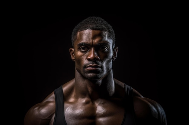 Foto retrato de estúdio de homem negro, força e poder, fotografia com luz escura