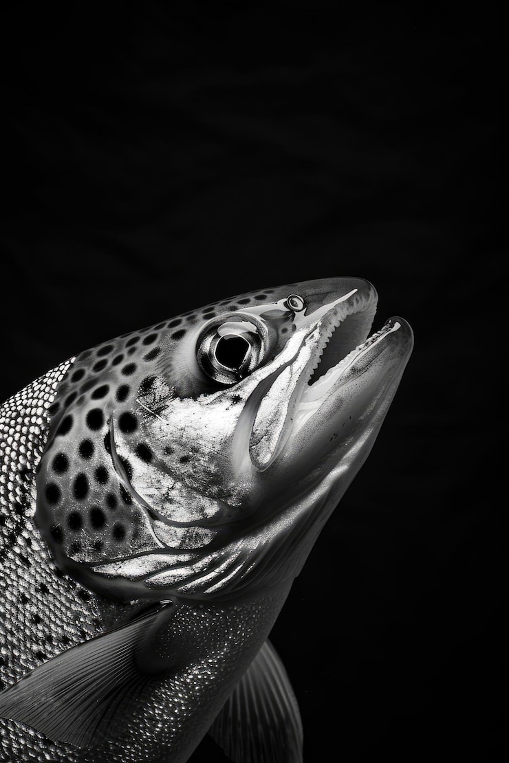 Foto retrato de estúdio de truta preto e branco
