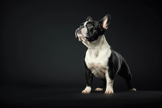 Foto retrato de estúdio de um bulldog francês em fundo escuro