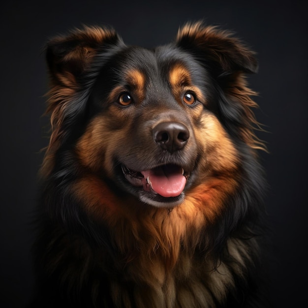 Retrato de estúdio de um cachorro grande com um rosto bonito em um fundo preto Generative AI