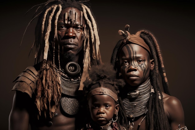 Retrato de família da tribo de pastores Himba na Namíbia Ai gerou arte