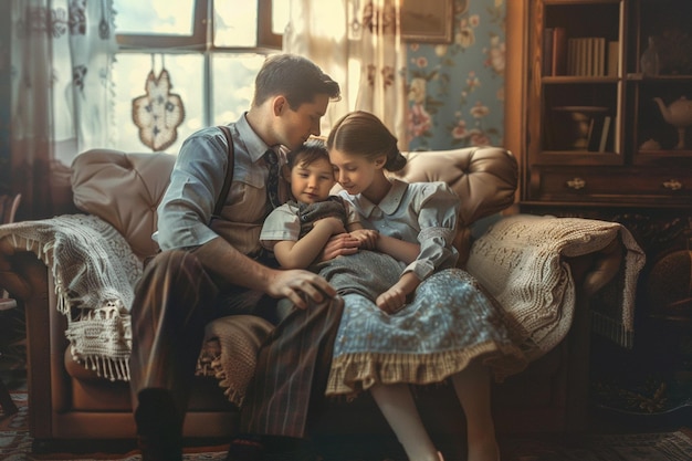 Retrato de família de inspiração vintage capturando o atemporal