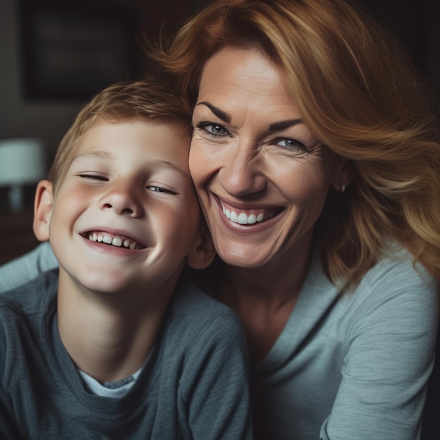 Retrato de família de mãe e filho