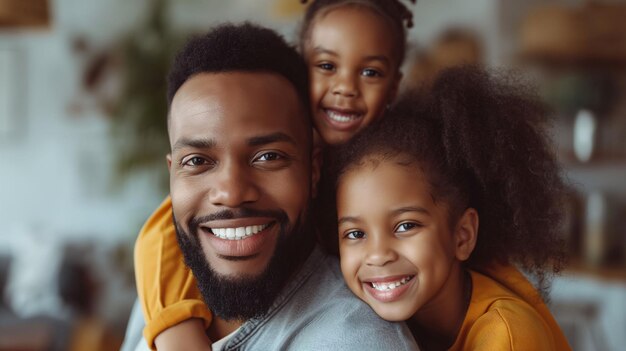 Retrato de família feliz com pais sorridente e filho em um ambiente caseiro aconchegante