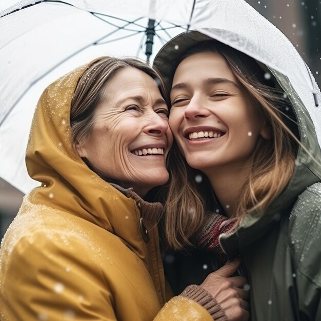 Retrato de família mãe e filha ao ar livre