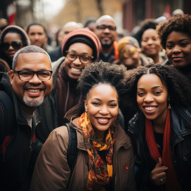 Retrato de família vibrante celebrando o Mês da Cultura e da História Negra