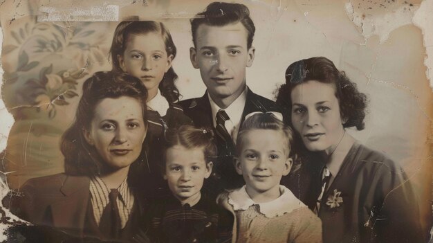 Foto retrato de família vintage em preto e branco