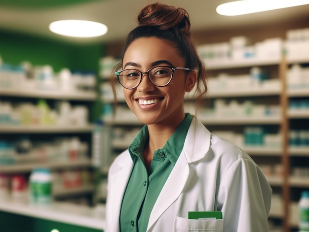 Foto retrato de farmacêutico loja de farmácia moderna