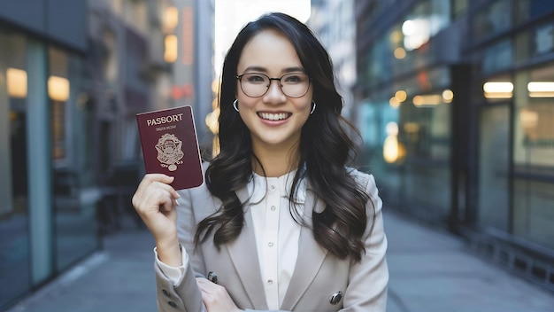 Retrato de feliz alegre segurando passaporte internacional isolado