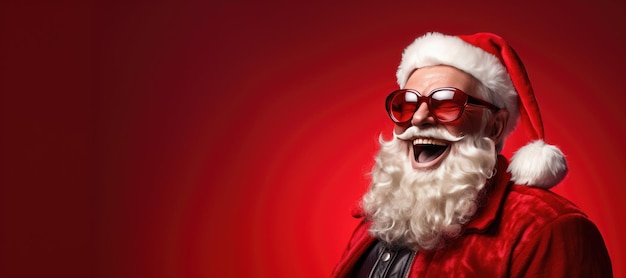 retrato de feliz e alegre Papai Noel em fundo vermelho estúdio bandeira lugar livre