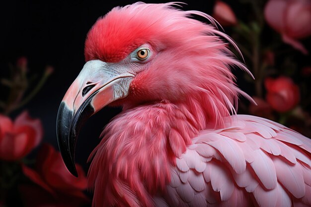 Retrato de flamingo rosa em close-up