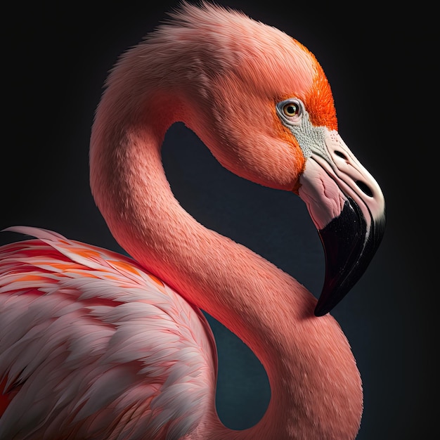 Retrato de flamingo rosa em imagem ultra realista de estúdio Generative Ai