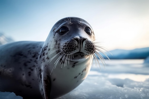 Retrato de foca fofa, chão de gelo, relaxar, gerar Ai