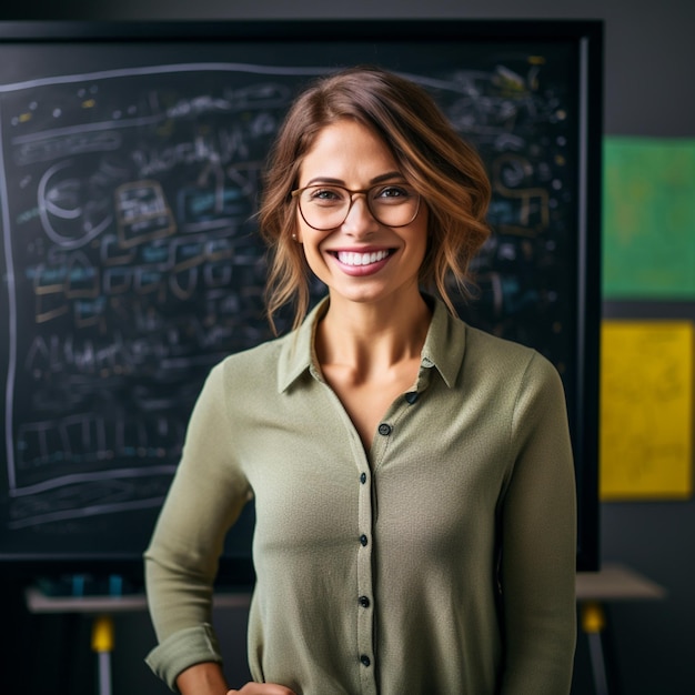 Foto retrato de foto de professora de escola sorridente na sala de aula