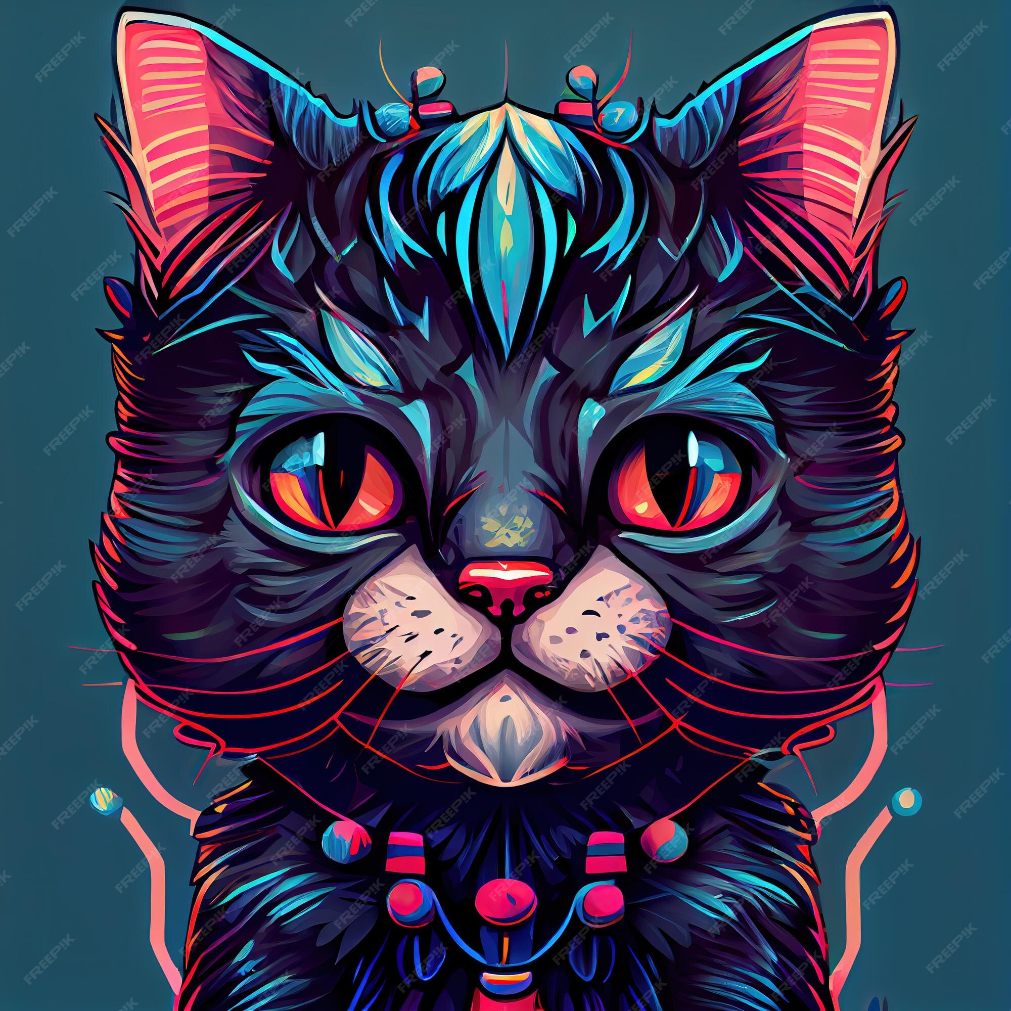 Pintura De Ilustração Digital Criativa Com Personagem De Gato