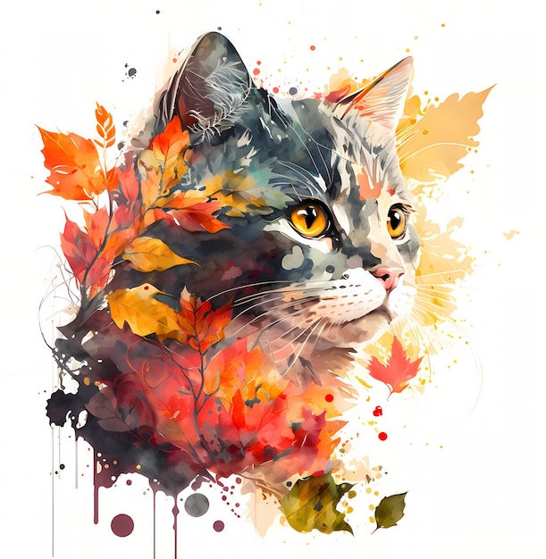 Retrato de gato aquarela clipart