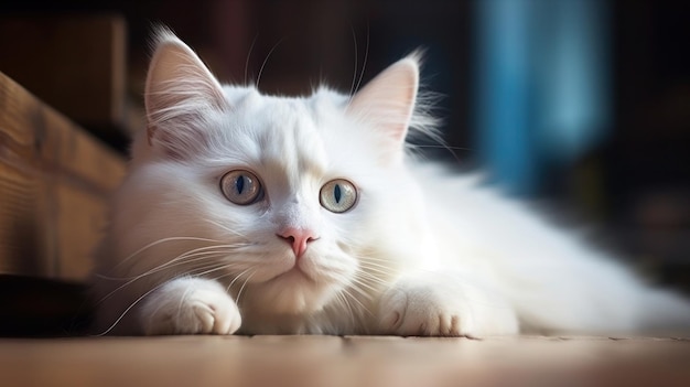 Foto retrato de gato branco gato branco é um gato bonito e um engraçado de bom humor eles parecem bonitos e são bons animais de estimação