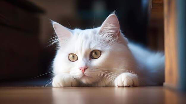 Foto retrato de gato branco gato branco é um gato bonito e um engraçado de bom humor eles parecem bonitos e são bons animais de estimação