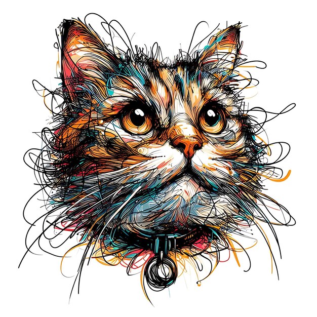 Retrato de gato criado com ilustração de fundo de linhas complexas e rápidas