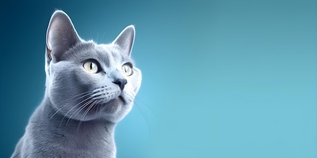 Retrato de gato de estimação em fundo mínimo azul perfeito para anúncios e banners