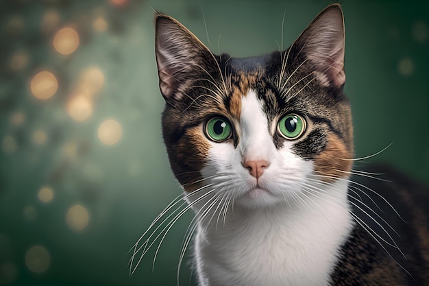 retrato de gato de natal em fundo verde