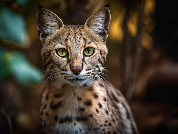 Foto retrato de gato de savannah em close-up criado com tecnologia generative ai.