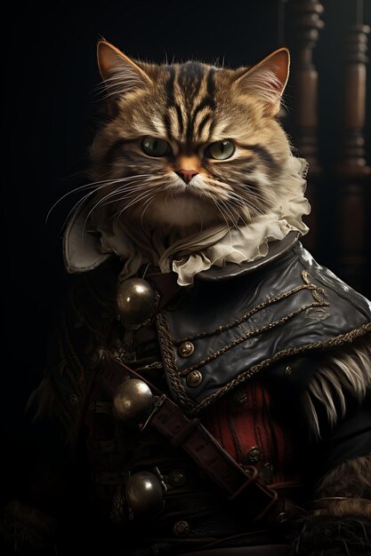 Retrato de gato exótico de cabelo curto vestido como pirata para uma foto de traje festivo de animais de estimação com tema de pirata